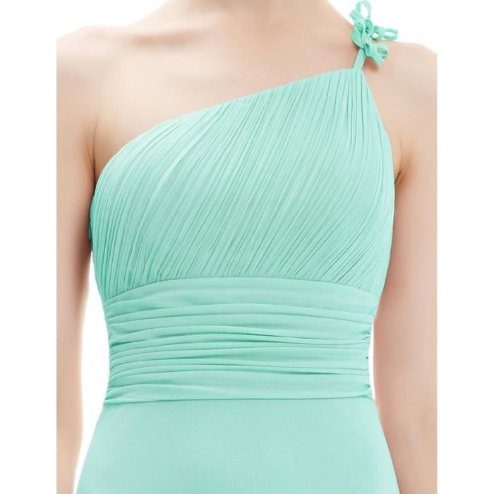 Robe de soirée longue vert d'eau simple en mousseline taille empire