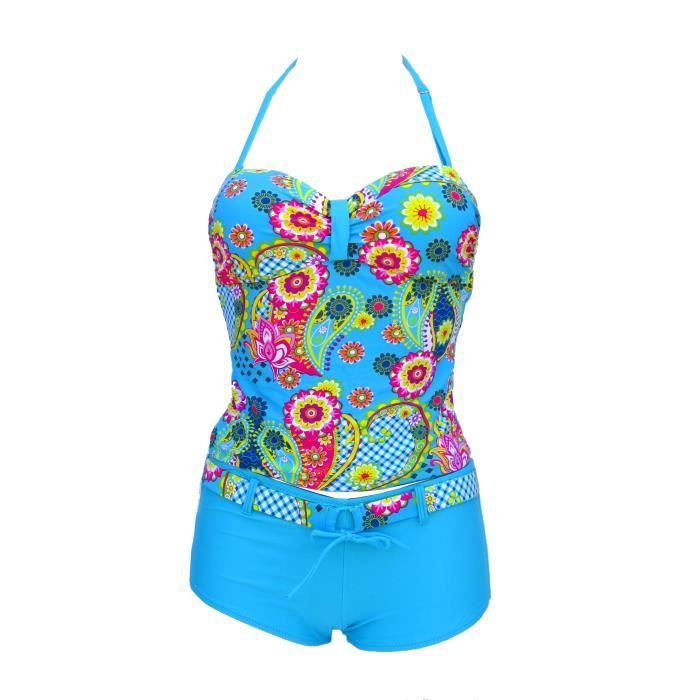 maillot de bain tankini femme 2 pièces shorty +... Turquoise Achat