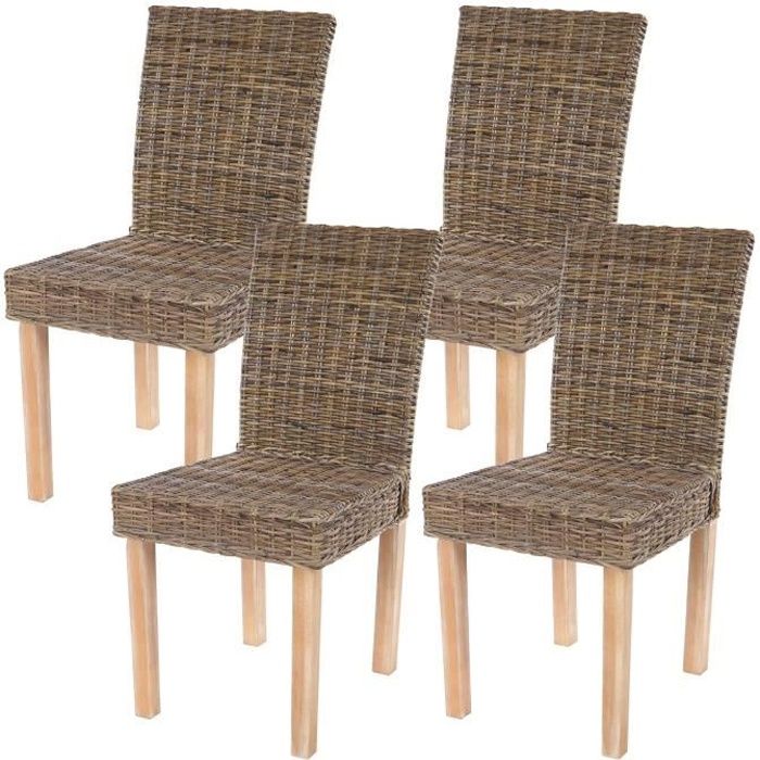 de 4 chaises de séjour Littau chaise en osier, rotin kubu. Chaise