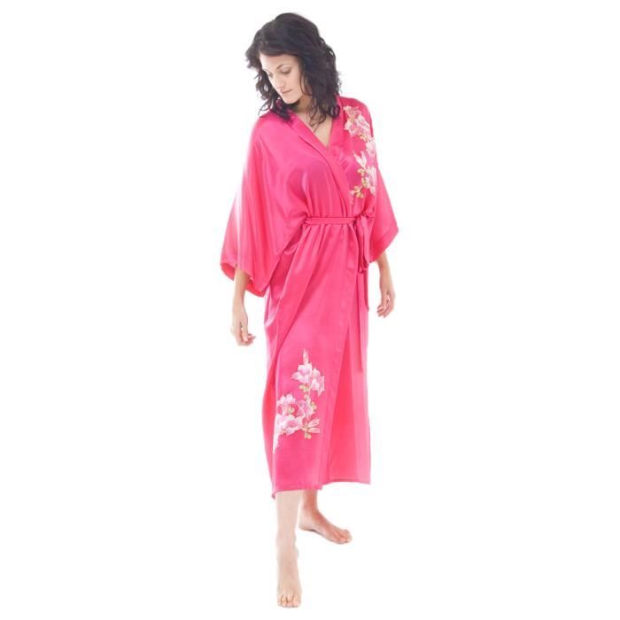 Long kimono de soie avec la conception peinte à la main taille