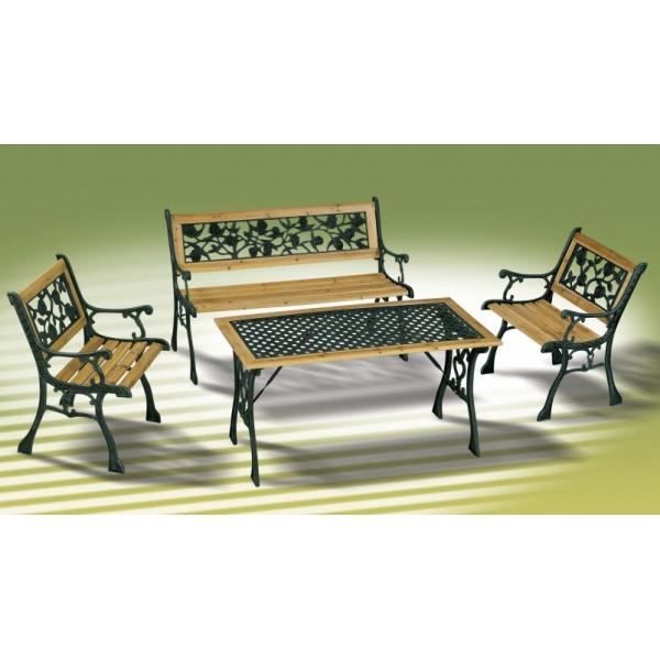 Ensemble bois et fonte table, fauteuils et banc Achat / Vente salon