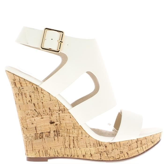 sandales compensées blanches