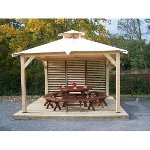 Tonnelle de jardin 12,53m? 4 pentes avec couverture bâche et ventelles mobiles sur 1 côté 4 poteaux