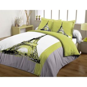 PARURE DE COUETTE CASATXU Housse 220x240cm + 2 Taies PARIS ANIS