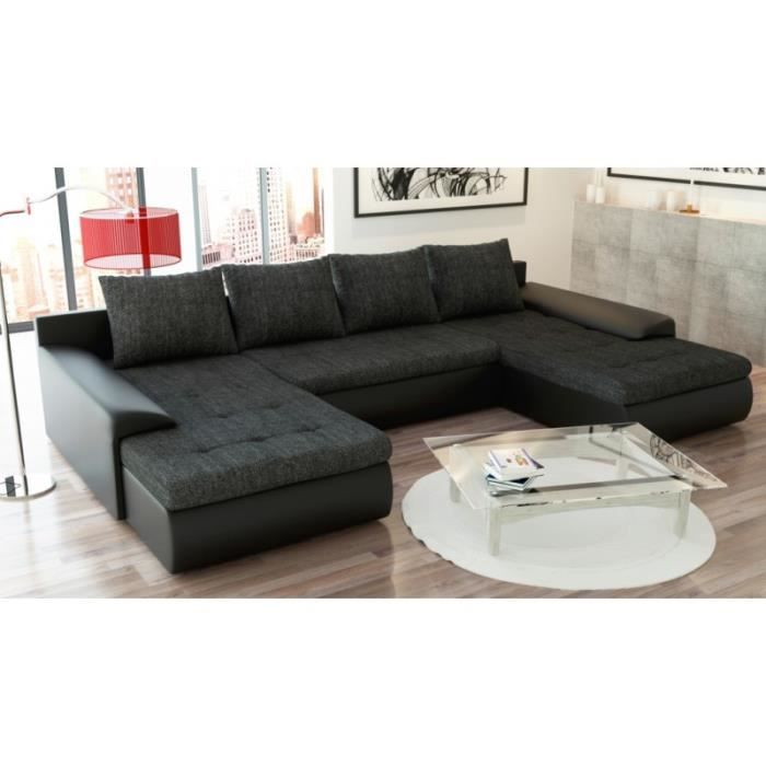 Canapé angle en U réversible JOYU noir - Achat / Vente canapé - sofa