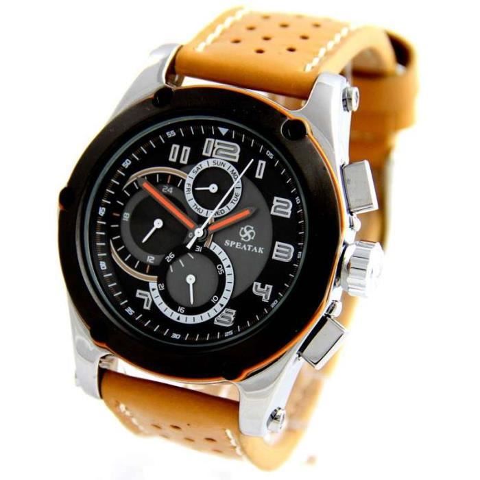 Watch Fashion Line Montre moderne homme cuir beige SPEATAK Achat