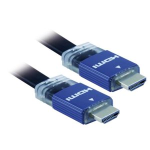 APM 590453 Câble HDMI Mâle / Mâle 1.4 Plat - Plugs Bleus or - 3 m - Noir