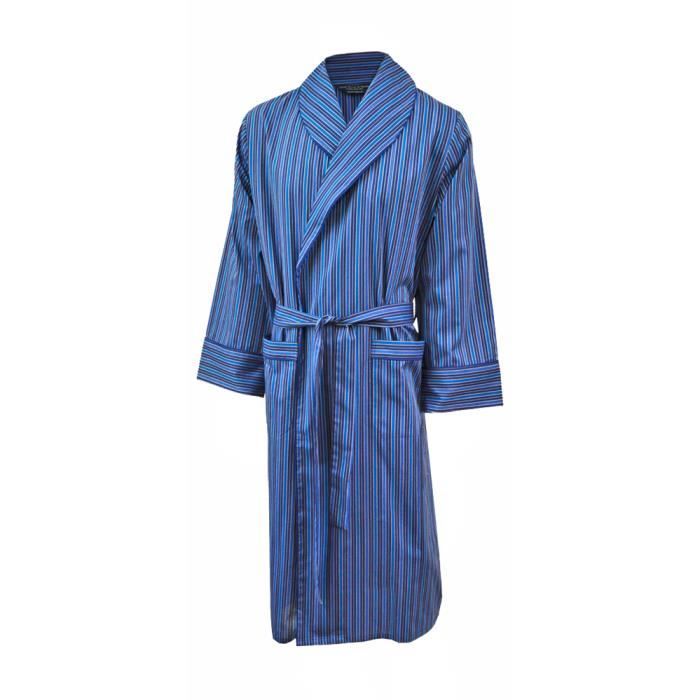 Robe de chambre 100% coton à rayures bleues - homme - Achat / Vente
