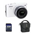 APPAREIL PHOTO HYBRIDE NIKON 1 J3 Blanc + 10-30mm  + SD 4 Go + Sac