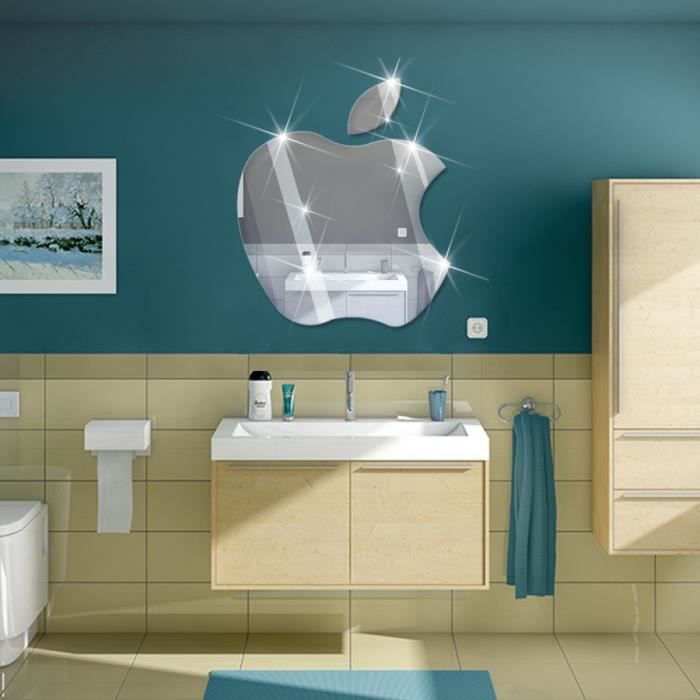 Modèle: argent funlife creative apple design miroir stickers ... Salle Ardoise Créatif bains de