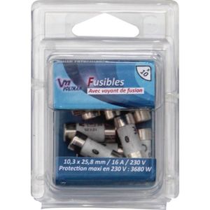 VOLTMAN Pack 10 Fusibles avec voyant de fusion 10,3 x 25,8 mm - 16 A - 230 V