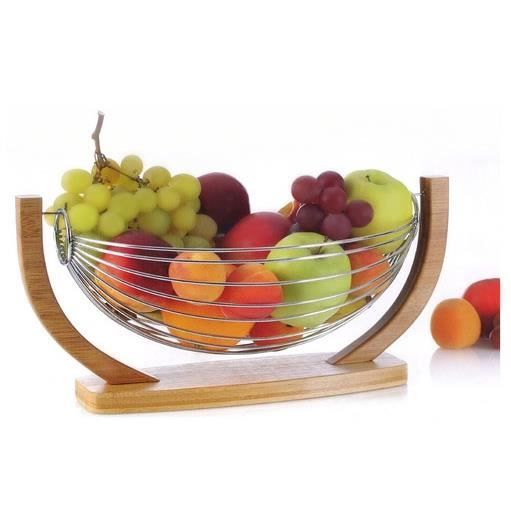 Corbeille à Fruits Suspendue YADOBIG - 2 Paniers Métal Avec Couvercle Bois, Empilables - Rangement Cuisine Mural