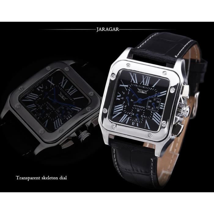 Luxe Carré Argent Relojes Date / Semaine / 24H Elégant mécanique