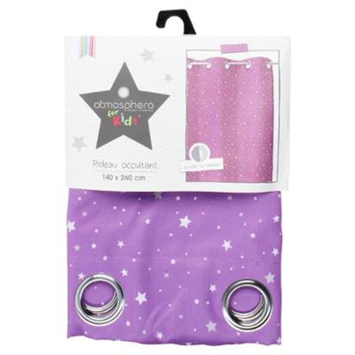 Rideau occultant violet étoilé pour chambre enfant, l.260 x l.140 ...