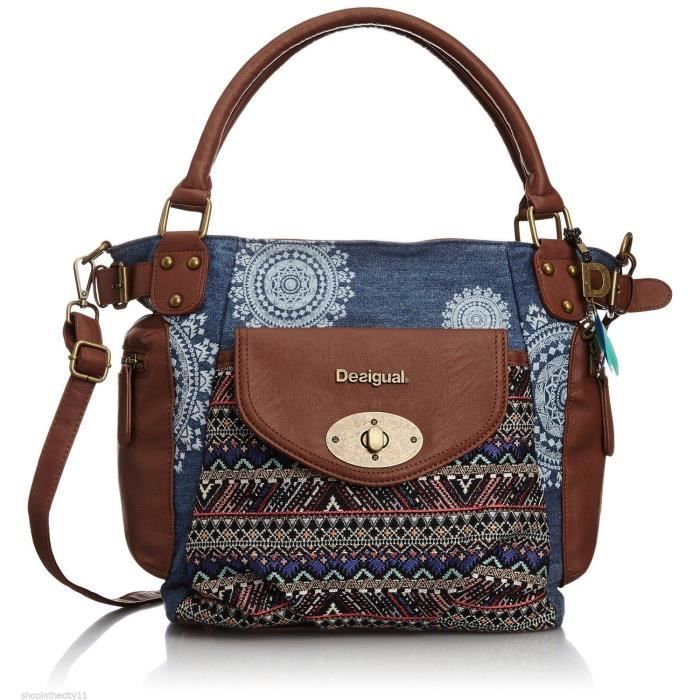 Sac Bandoulière Denim Desigual - Petit Sac Femme Délavé Avec Multiples Poches
