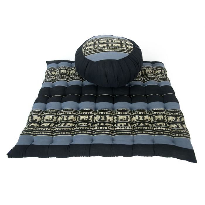 Set de Méditation Coussin Zafu, Tapis Zabuton, 76x72x25 cm, Kapok, Bleu