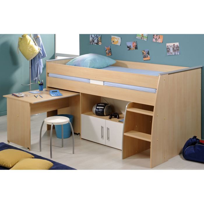 Lit combin&eacute; adolescent 90x200 cm H&ecirc;tre et Blanc?