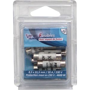 VOLTMAN Pack 10 Fusibles avec voyant de fusion 8,5 x 31,5 mm - 20 A - 230 V