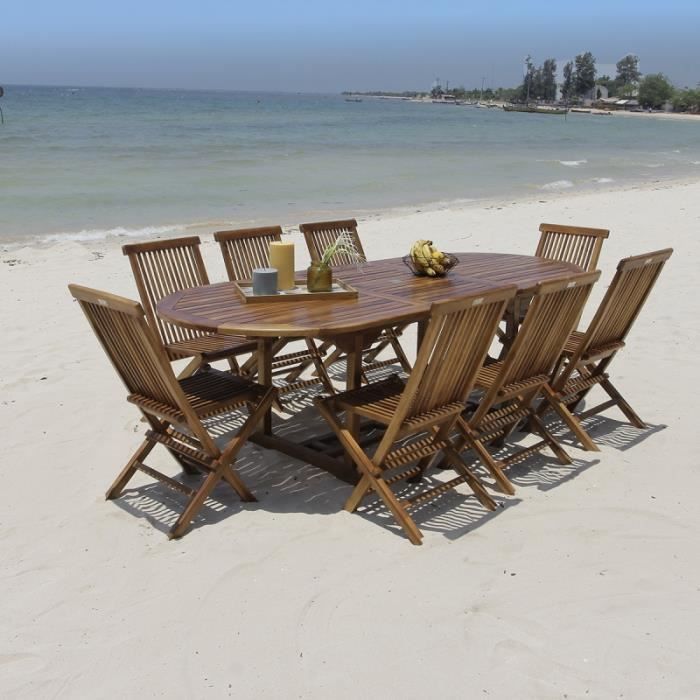 Salon de jardin teck huilé 8/10 pers  Table la…  Achat / Vente salon
