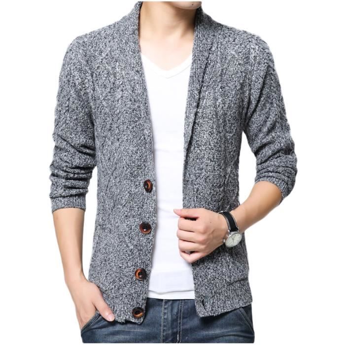 cardigan homme printemps court détente Gris Gris Achat / Vente gilet