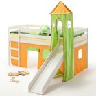  Lit surélevé + toboggan + rideaux vert-orange
