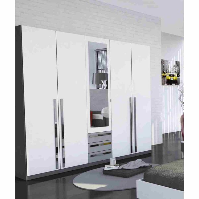 effy armoire 5 portes blanc/gris 214x52x210cm Achat / Vente armoire