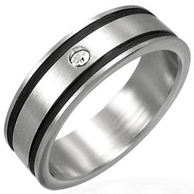 acier + filet noir et diamant cz brandon T56.5 bague en acier avec ...