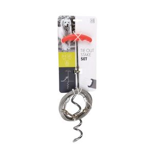 MPETS Set pieu + Câble d'attache TIE OUT STAKE - Pour chien - 40kg max - Rouge