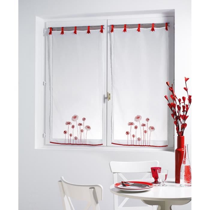2 voiles droits 60x120 cm brodé ENCHANTE ROUGE Achat / Vente voilage