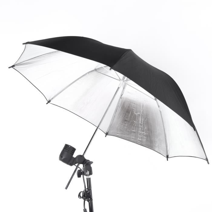 studio photo strobe flash lumière réflecteur noir argent parapluie