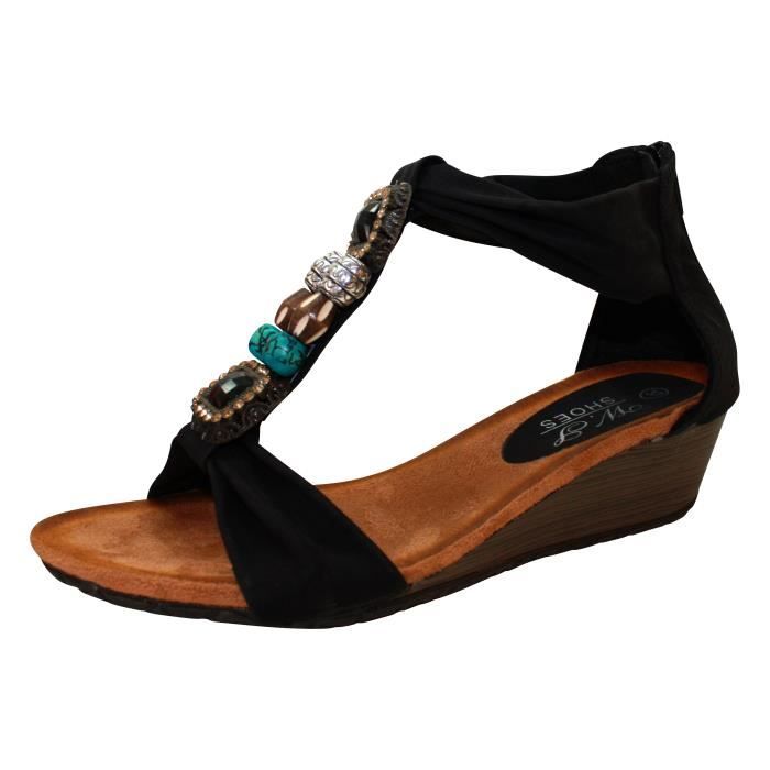 Sandales compensÃ©es bijoux Noir - Achat  Vente sandale - nu-pieds ...