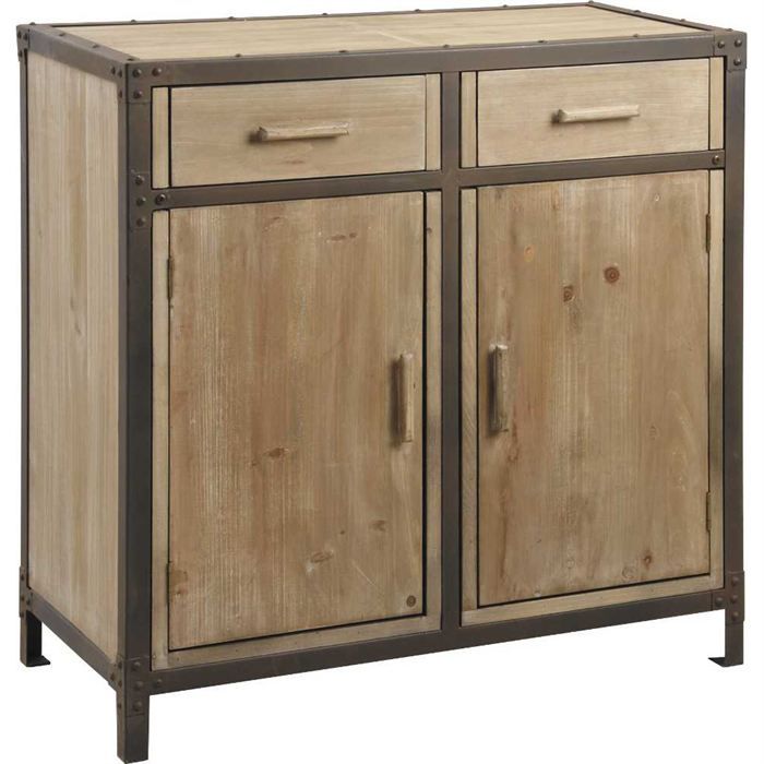 Meuble en bois et en metal 2 tiroirs Ce meuble en bois et en metal
