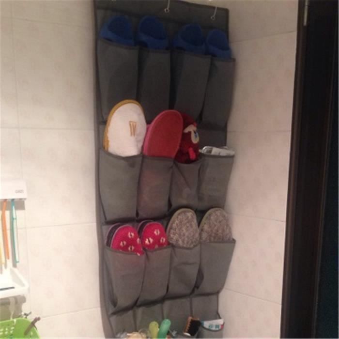 Organisateur De Chaussures LONGHAO 4 Poches Suspendu - Avec 2 Crochets, Noir - Pour Porte, Placard Ou Mur