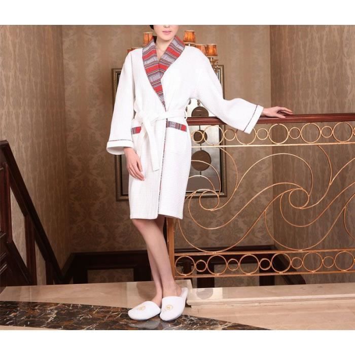 Robe de Chambre Luxe Nid d'Abeille Femme Blanche Achat / Vente