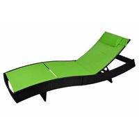 CHAISE LONGUE transat poly rotin noir + matelas vert CHAISE LONGUE transat poly rotin noir + matelas vert