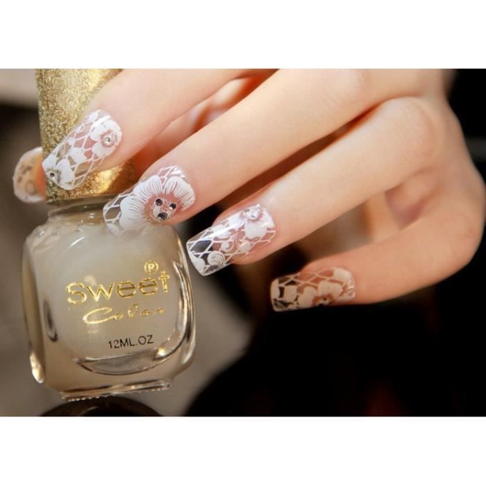 Nail Sticker Ongles Fleurs les Diamant Faux Blanche Mariée Ongles Autocollants Forage Couverture Intégrale Charment Elegant Brillant