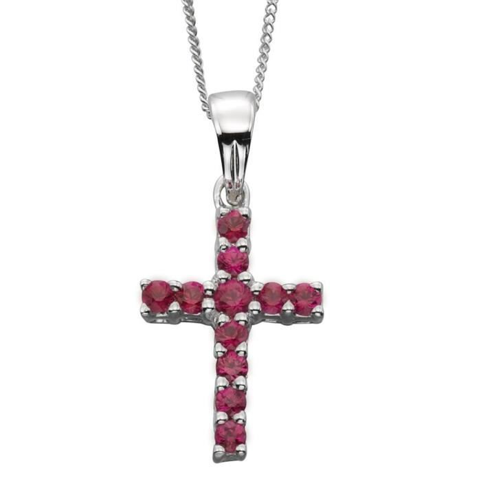 D829r ? Collier croix rubis en Or blanc 375/1000 Collier croix