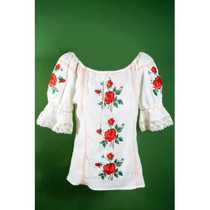 Blouse d`inspiration folklorique brodée rose blanc achat ... Literie inspiration Rose