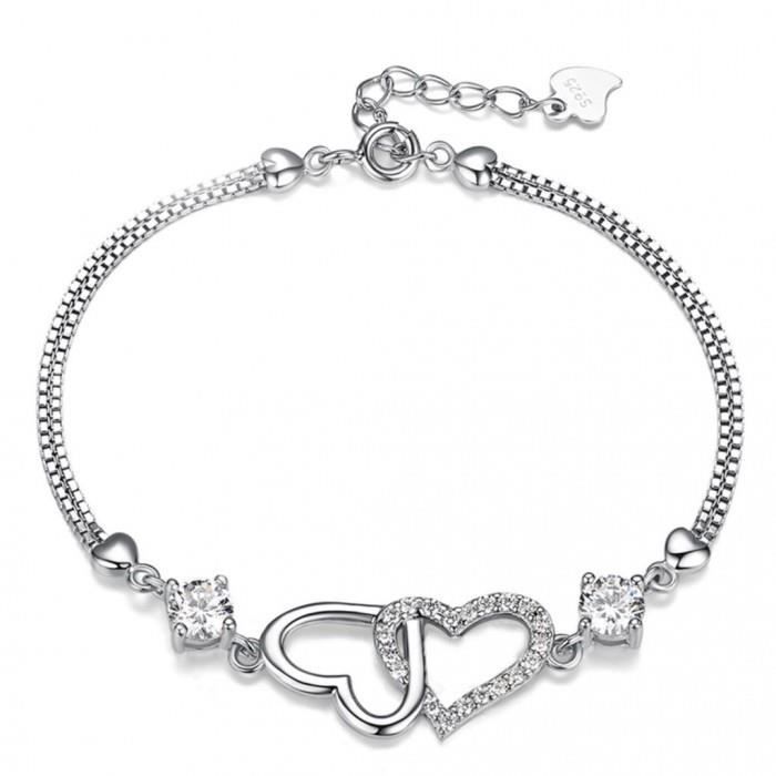 BRACELET , GOURMETTE Bracelet double coeur cristaux SWAROVSKI ELEMENTS. \u2039\u203a