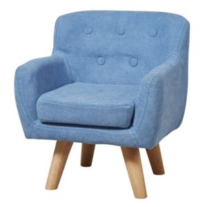CHARLOTTE Fauteuil enfant pieds bois ch?ne - Tissu - Bleu - Scandinave - L 42 x P 39 cm