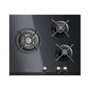 WHIRLPOOL AKT445NB - Table de cuisson gaz - 3 foyers - 3700W max - L59 x P51cm - Rev?tement verre - Noir
