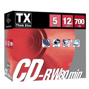 CD - DVD - BLU-RAY VIERGE POUR PC TX 5 CDRW 12x 80 min