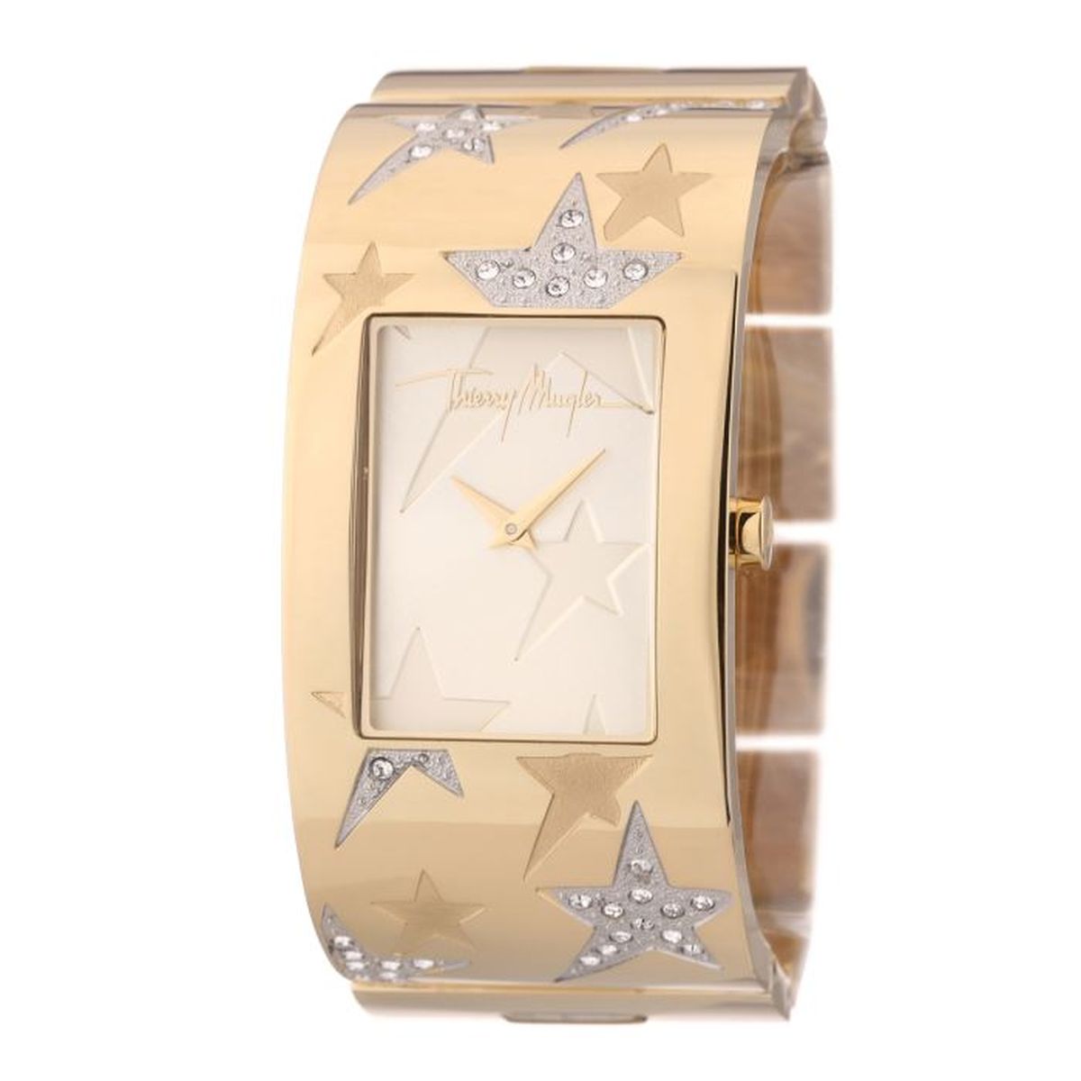 Montre Femme Thierry Mugler Dorée - Boîtier 40 Mm Avec 46 Diamants - Quartz - Années 2000 - Neuf Sans étiquette