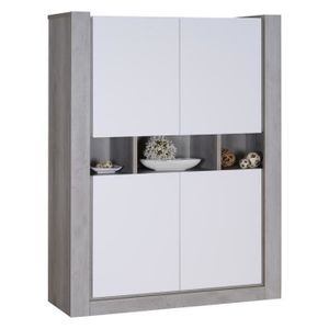 NORDEN Buffet haut contemporain - Gris et laqué blanc mat - L130 cm