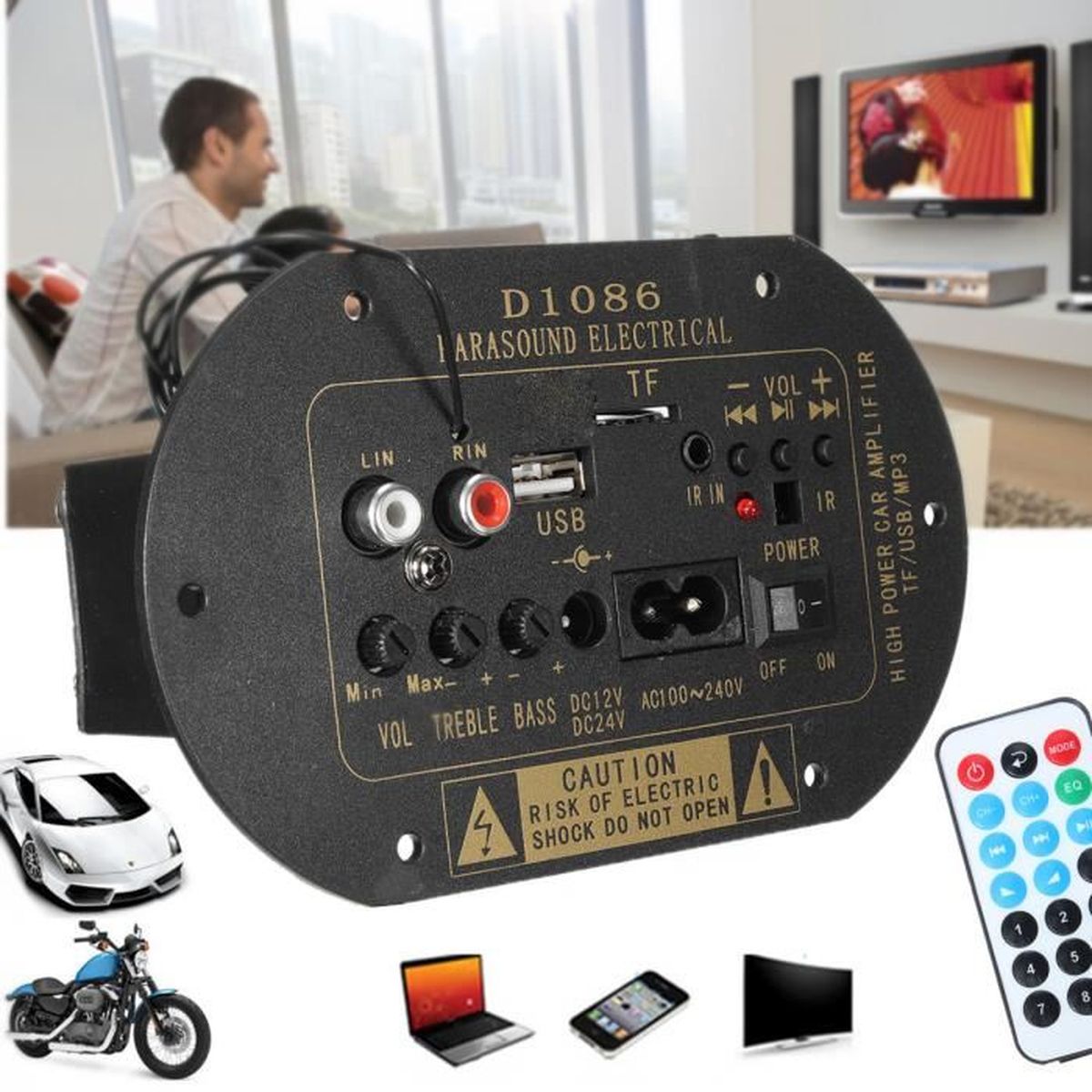 NEUFU 80W Voiture Bluetooth Subwoofer HiFi Amplificateur Carte