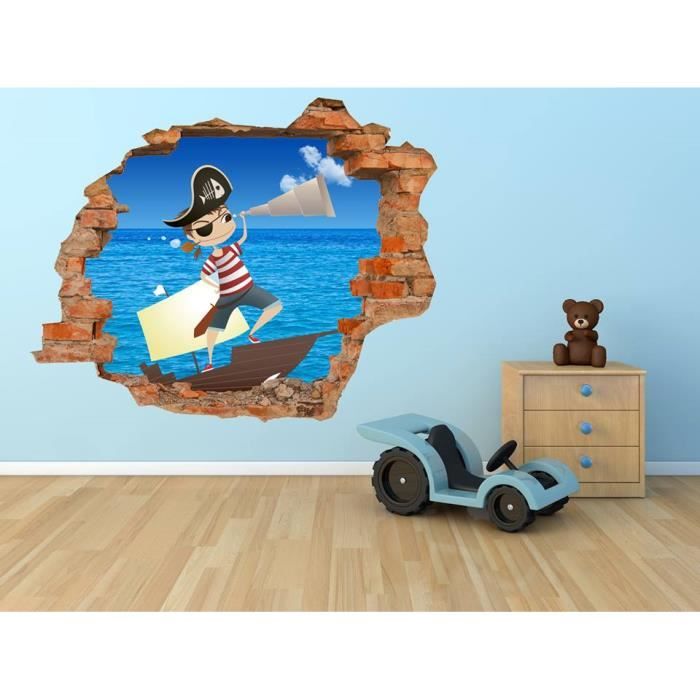 Grand Sticker 110x90 cm pirate dessin mural 3D chambre enfant - Achat