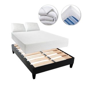 OLYMPE LITERIE Matelas + sommier 160x200 - Mousse HD 33kg/m3 + mémoire de forme SLEEPTOUCH? 60kg/m3 - Equilibré + Pack linge de lit