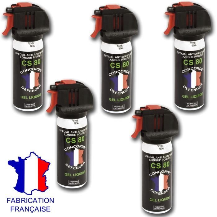 Lot 5 Bombes Aérosols Lacrymogène Gel Liquide 50ml Achat / Vente