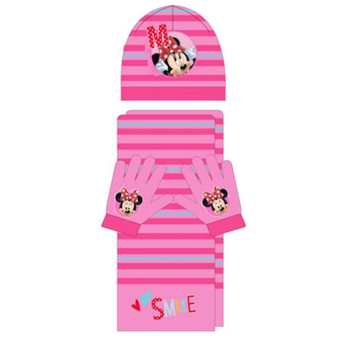 MINNIE - Idée cadeau bonnet écharpe gants rayures Smile Minnie Disney