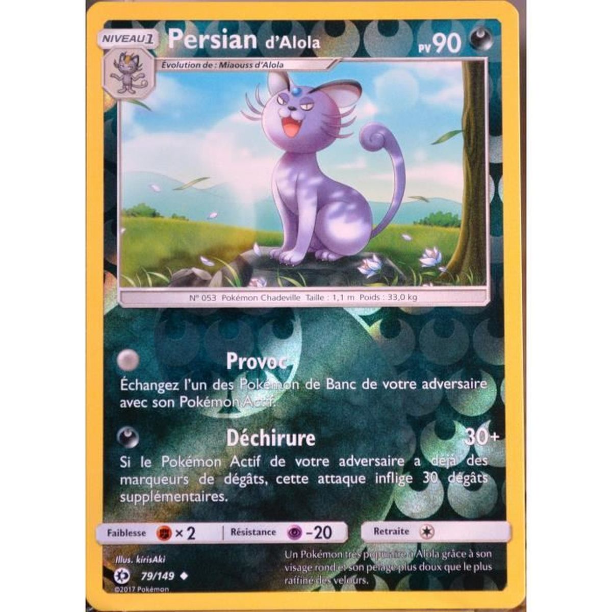 carte Pokémon 79 149 Persian d Alola 90 PV REVERSE SM1 Soleil et